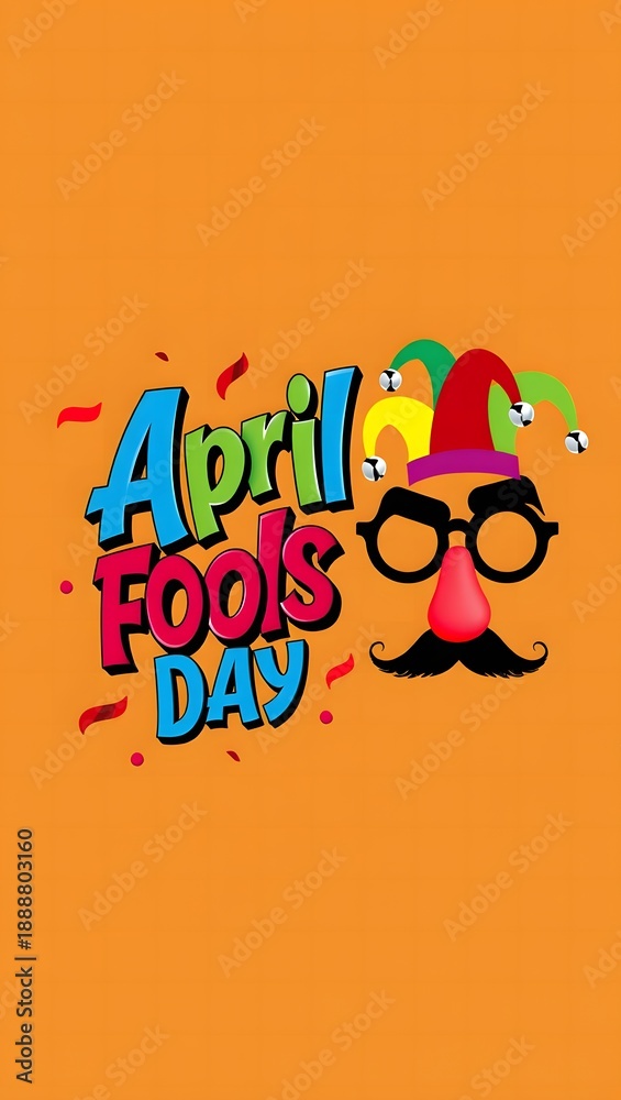 Fototapeta premium A colorful illustration of April Fools' Day with a jester's face and text