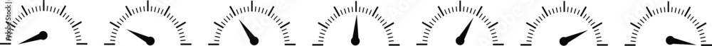 Obraz premium Dashboard speedometer icons set. Tachometer icon isolated. Performance indicator sign. Car speed. Fast internet speed sign. Stock flat vector elements.