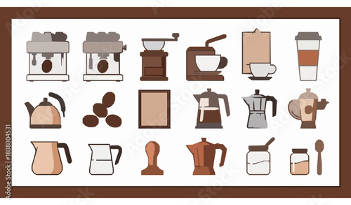 Coffee shop equipment icons set editable stroke outline vector for cafe menu and branding