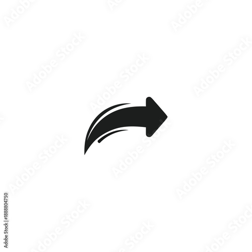 Curved arrow icon illustration indicating direction or movement forwards swiftly