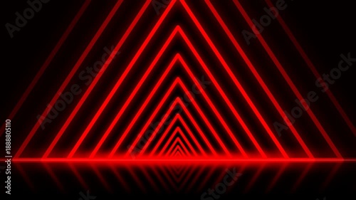 Abstract Red Neon Triangle Infinite Tunnel Loop with Reflective Floor 4K