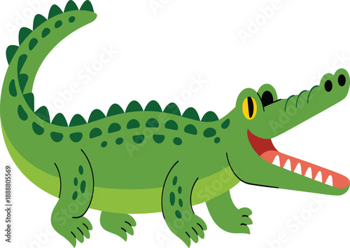 Cute cartoon crocodile smiling character vector illustration isolated on white background for kids designs, animal themes, children books, and playful graphics