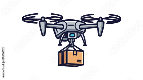 Delivery Drone Flying with Package Modern Logistics and Autonomous Shipping Concept Illustration