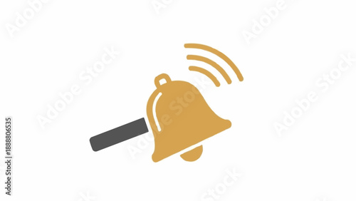 Golden ringing bell icon with sound waves on a white background.