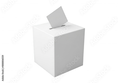 White ballot box with paper voting election isolated on a transparent background