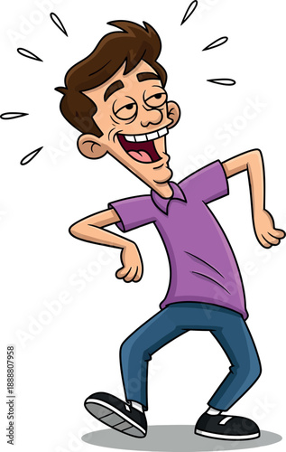 Man with goofy grin dancing and celebrating