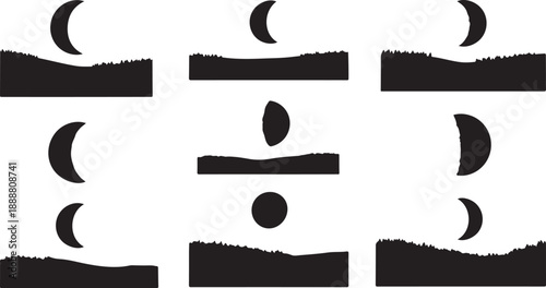 Phases of the Moon Lunar Cycle Illustration in Black