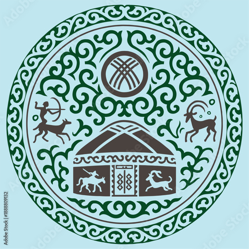 Ethnic patterns. Traditions of nomads, Kazakh steppes, Asian Mongolian Caucasus