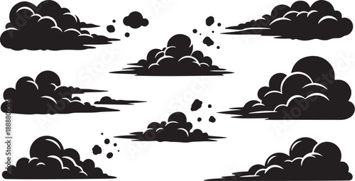 Black Clouds Silhouette Vector Graphic Illustration Set