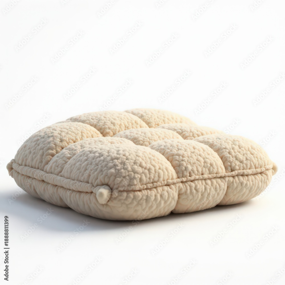Fototapeta premium Plush, textured cream cushion with quilted detail, perfect for cozy home decor and interior design projects.