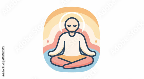 Colorful icon of a person meditating in a serene lotus pose, representing mindfulness, inner peace, and spiritual balance for mental well-being and relaxation