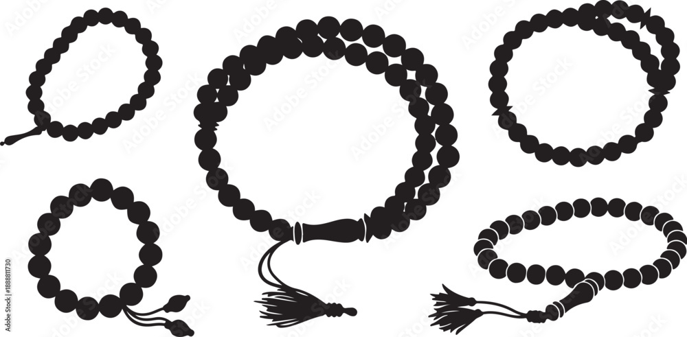 Obraz premium Black Beaded Necklaces and Bracelets with Tassels Displayed