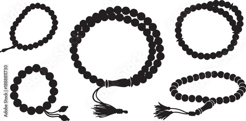 Black Beaded Necklaces and Bracelets with Tassels Displayed