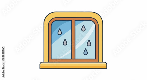 Clean and vibrant graphic icon of a window pane with multiple raindrops, symbolizing wet weather conditions, a rainy outlook, or peaceful moments indoors during precipitation