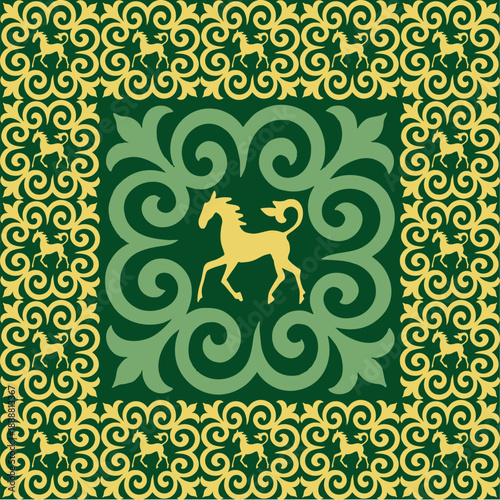 Ethnic patterns. Traditions of nomads, Kazakh steppes, Asian Mongolian Caucasus