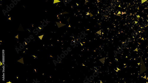 Golden geometric confetti falling against a dark background, creating a festive and celebratory atmosphere
