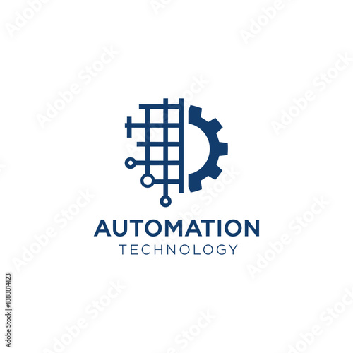 Automation technology concept with robotic grid and gear mechanism illustration