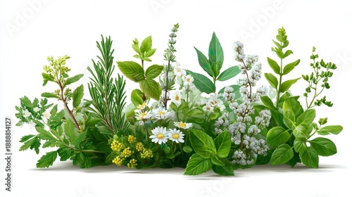 Detailed illustration of medicinal herbs isolated on white background
