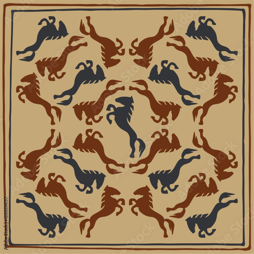 Ethnic patterns. Traditions of nomads, Kazakh steppes, Asian Mongolian Caucasus