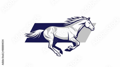 White Horse Galloping with Blue and Gray Background.