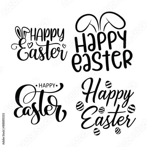 Happy Easter Typography with Bunny Ears Vector Design
