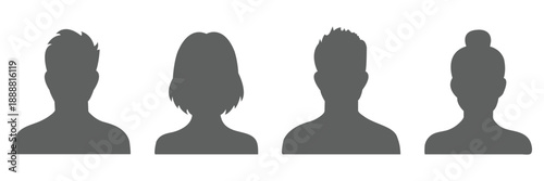 User profile icon set, Male and female portraits, silhouettes, avatars or profiles of unknown anonymous people, profile picture user avatars in circles . woman and man silhouette avatars or profile 