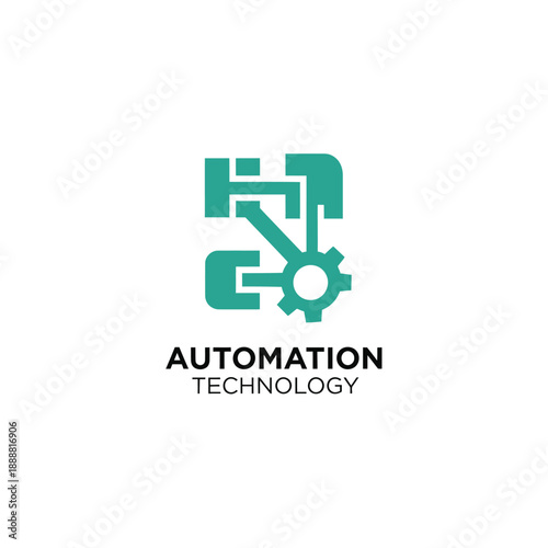 Automation technology symbol with gear and robotic elements in industrial setting