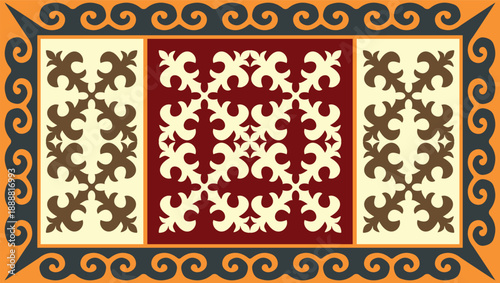 Ethnic patterns. Traditions of nomads, Kazakh steppes, Asian Mongolian Caucasus