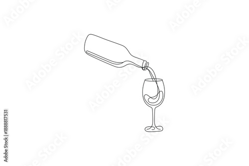 Bottle of wine pouring into glass continuous one line drawing

