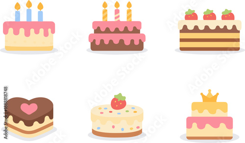 Delicious Birthday and Celebration Cakes Vector Set