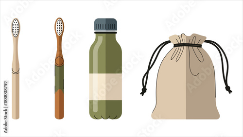  Zero waste and sustainable lifestyle products set.eps