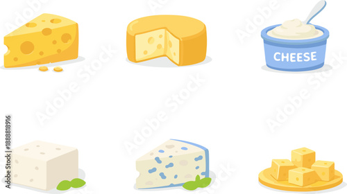 Various Cheese Types Vector Icons