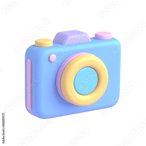 Cute pastel 3D camera illustration with soft colors, representing photography, creativity, content creation, social media, and digital storytelling themes.