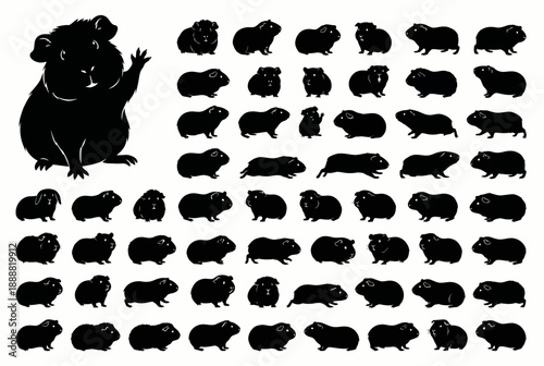 Set of Black Silhouette Pigs and Boars Collection Vector Illustration, Cute Pig Poses Farm Animals Wild Boar Silhouettes, Piglet Sow Hog Icons Pack