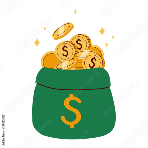 Money bag icon, moneybag flat simple cartoon illustration. Vector illustration hand drawn for business and finance design isolate on white . Banking concept financial realistic icon moneybag.