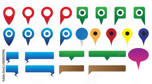 Bild auf Leinwand Map location pins and speech bubble labels on PNG