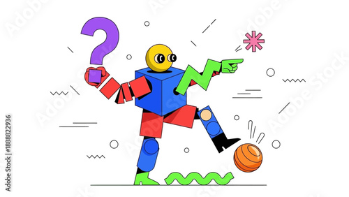 Cartoon Soccer Player Kicking Ball Confused.