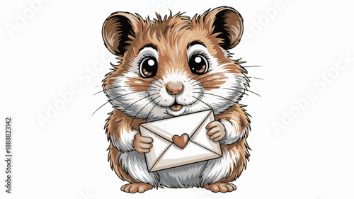 Cute Hamster Holding A Love Letter Envelope With Heart animal adorable