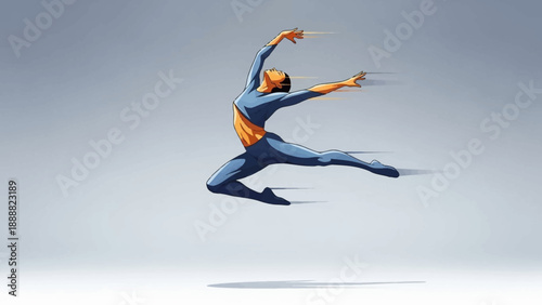 Dancer in midair performing ballet jump.