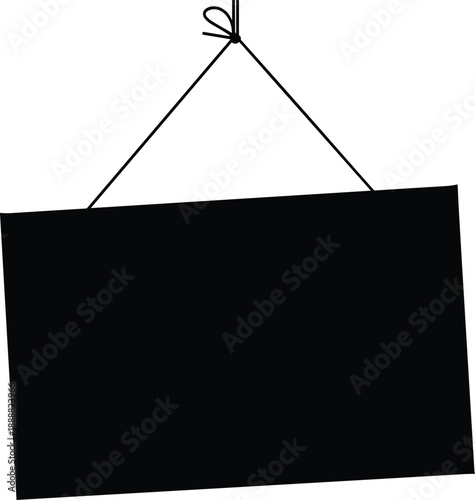 Hanging rectangular sign with bow string, blank display board, suspended label, flat vector