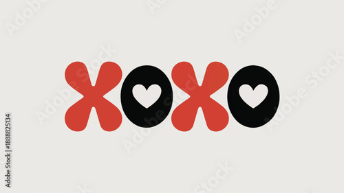 Retro XOXO with Hearts on Light Background xoxo hugs and kisses