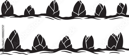 Black and white illustration of leaves in water surface