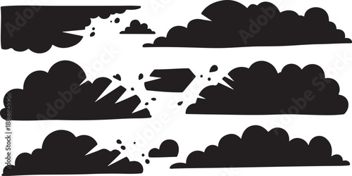Collection of black cloud shapes on white background illustration