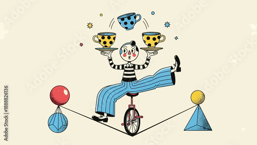 Man Juggling Clubs While Riding Unicycle.