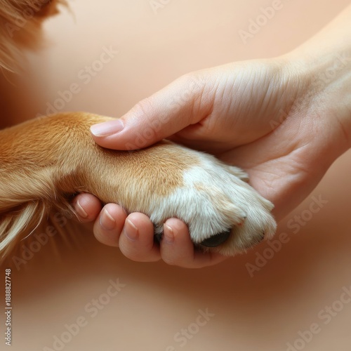 A gentle hand holds a furry paw, showcasing a bond of friendship and loyalty