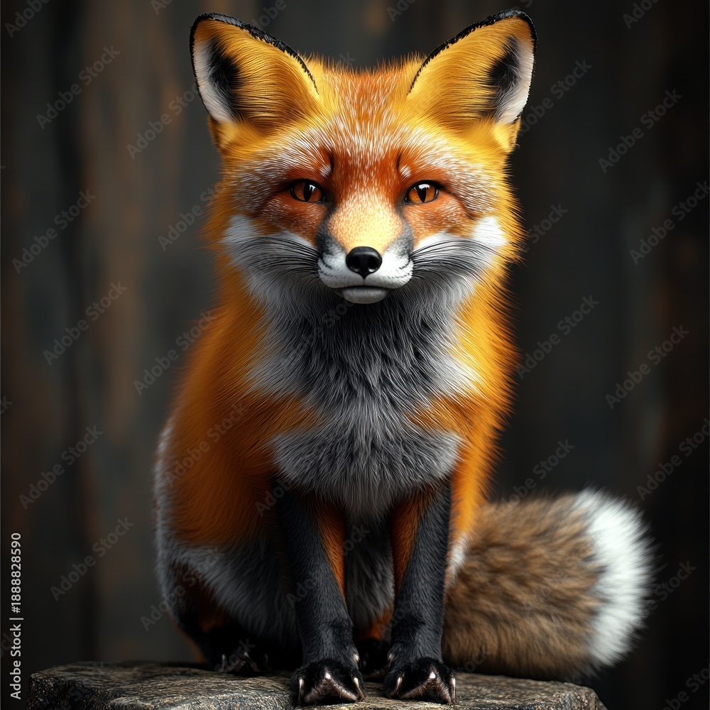 Fototapeta premium Brightly colored fox relaxes on a weathered log, creating a sense of calm in nature