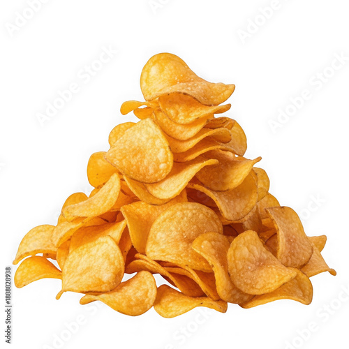 A vibrant stack of golden potato chips perfect for design use on transparent background