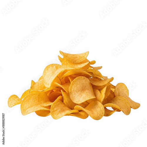 A delicious pile of golden potato chips perfect for graphic design on transparent background