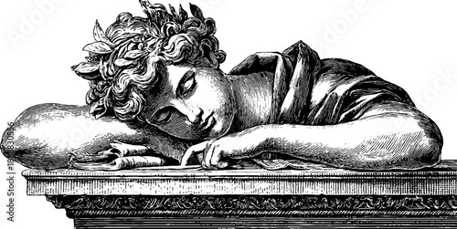 Allegorical figure of contemplation in resting pose - vintage sketch for art and design