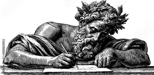 Allegorical figure in attentive pose hand drawn vintage engraving for art print or poster design